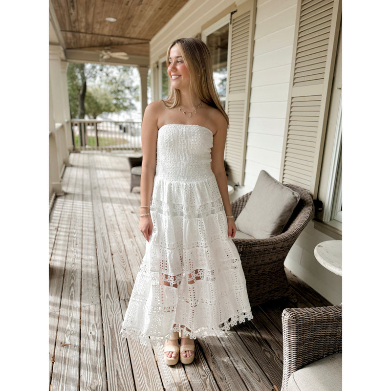 Mimi Eyelet Midi Dress | White