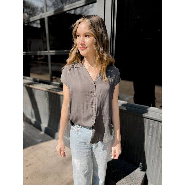 Mika Button Down Top | Charcoal - Joanna A. Boutique