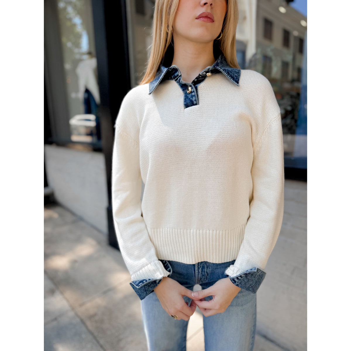 Elton Oxford Denim Top - Joanna A. Boutique