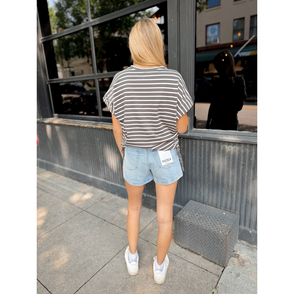 Parker Striped Tee | Steel Gray - Joanna A. Boutique