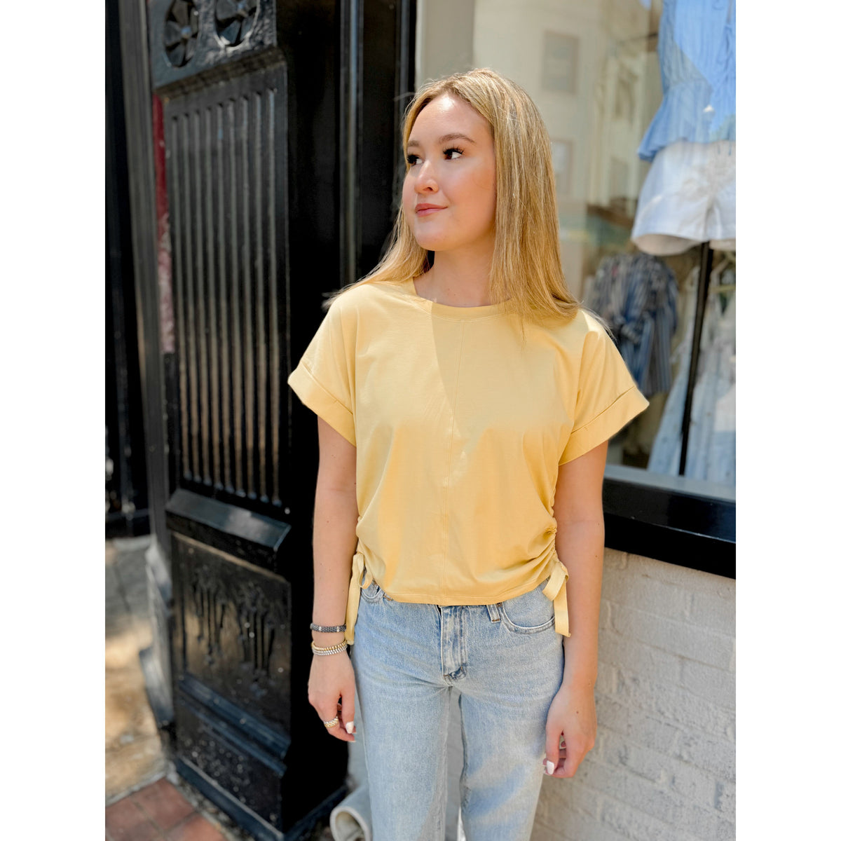 Gracie Ruched Tee | Lemon - Joanna A. Boutique