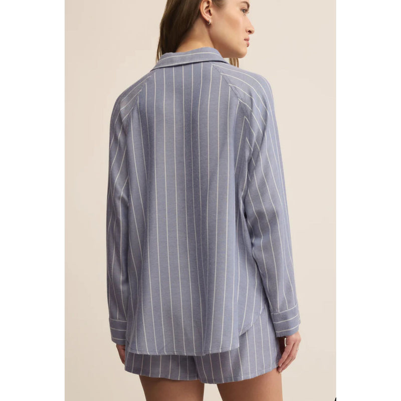 River Striped Button Up | Blue Velvet
