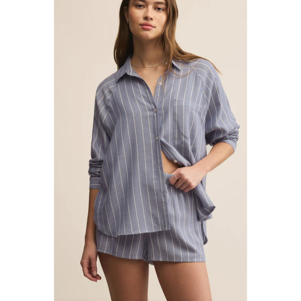 River Striped Button Up | Blue Velvet