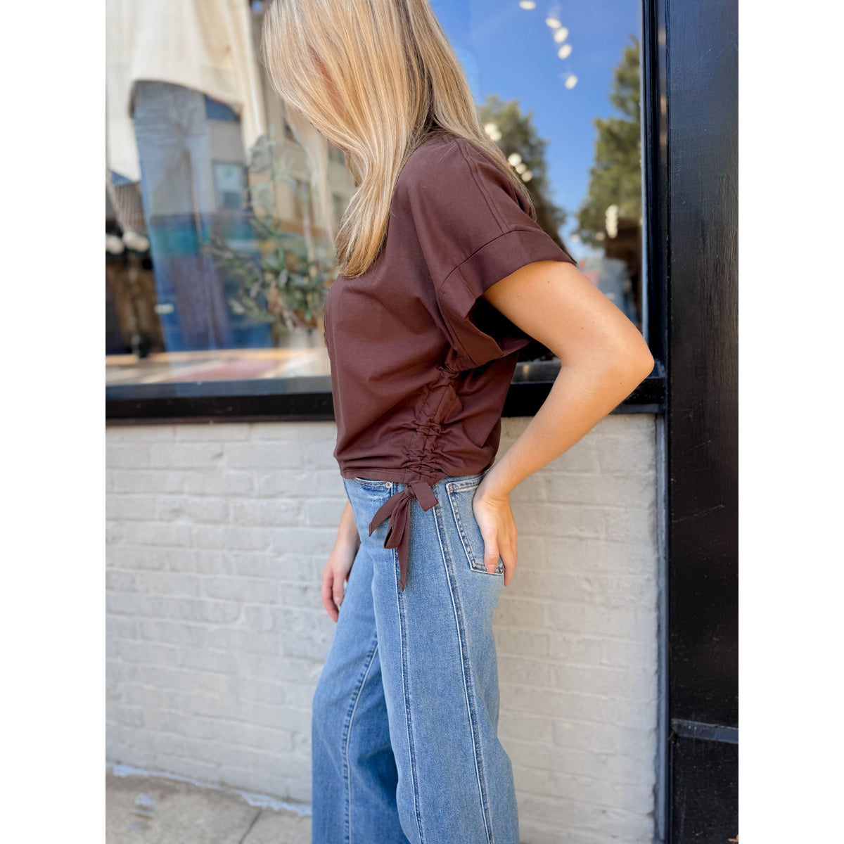 Gracie Ruched Tee | Chocolate - Joanna A. Boutique