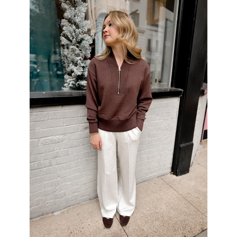 Sally Half Zip Sweat | Coffee Bean Marl