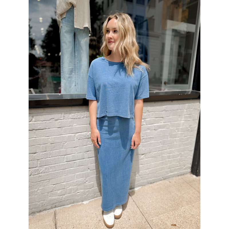 Gail Jersey Denim Midi Skirt