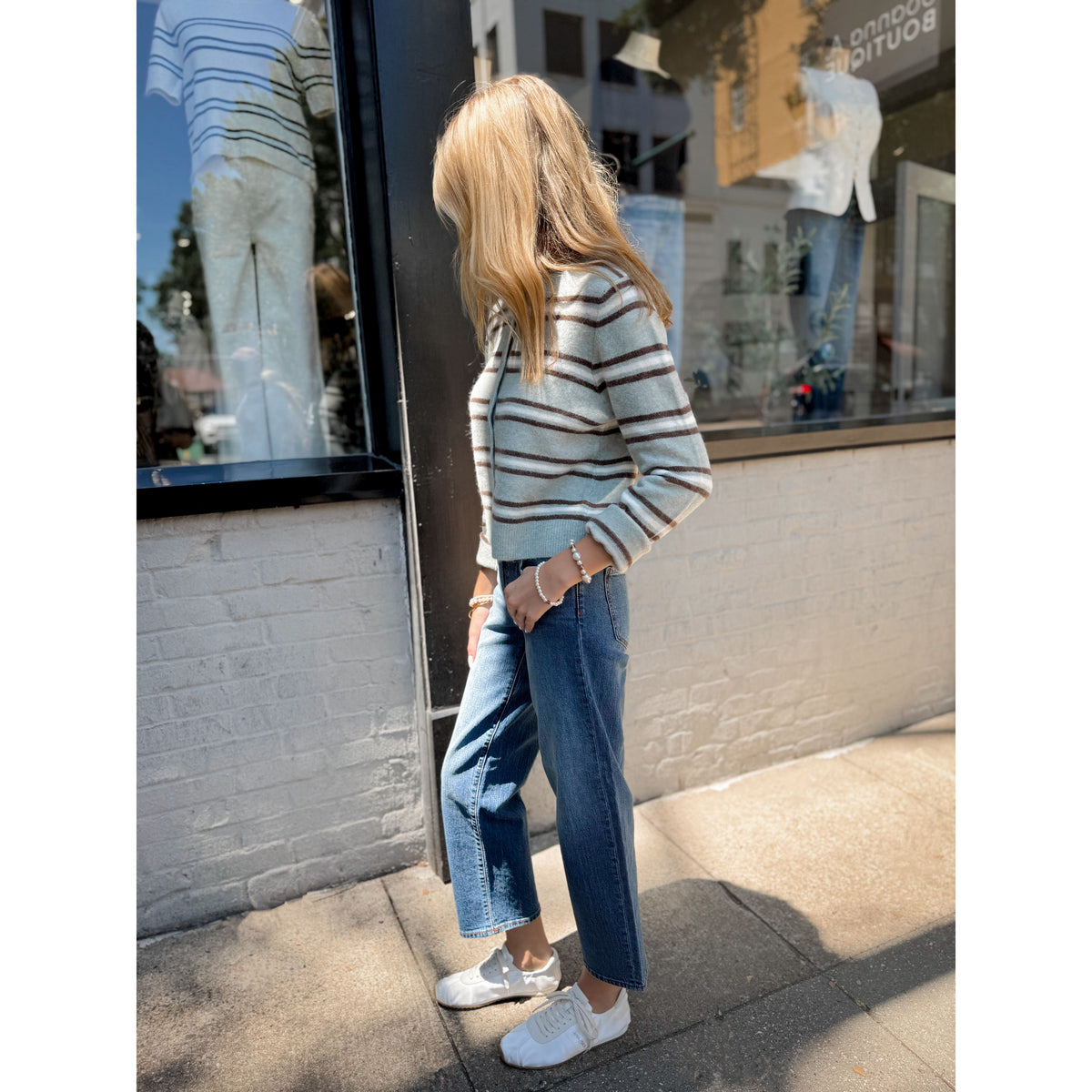 Medina Stripe Cardigan | Aqua Cloud - Joanna A. Boutique