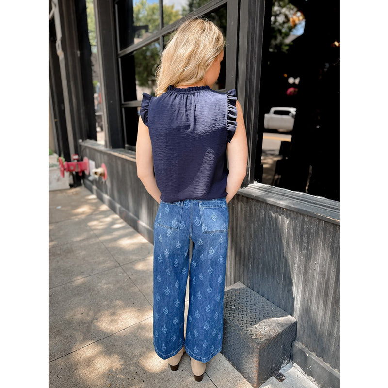 Celine Ruffle Top | Navy