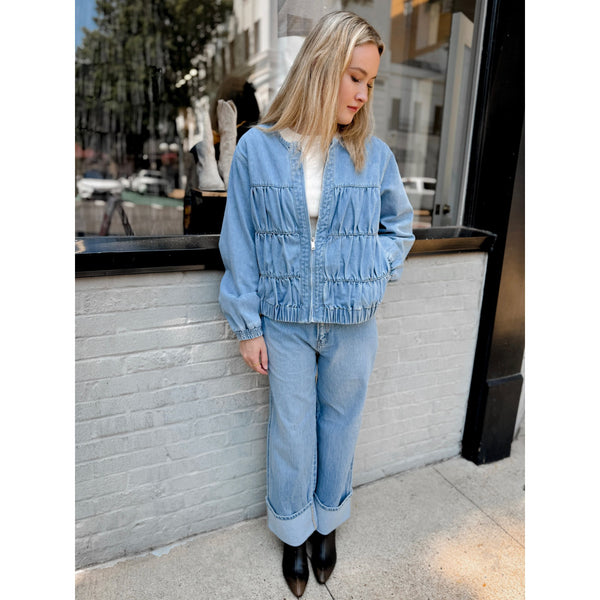 Clara Denim Bomber Jacket - Joanna A. Boutique