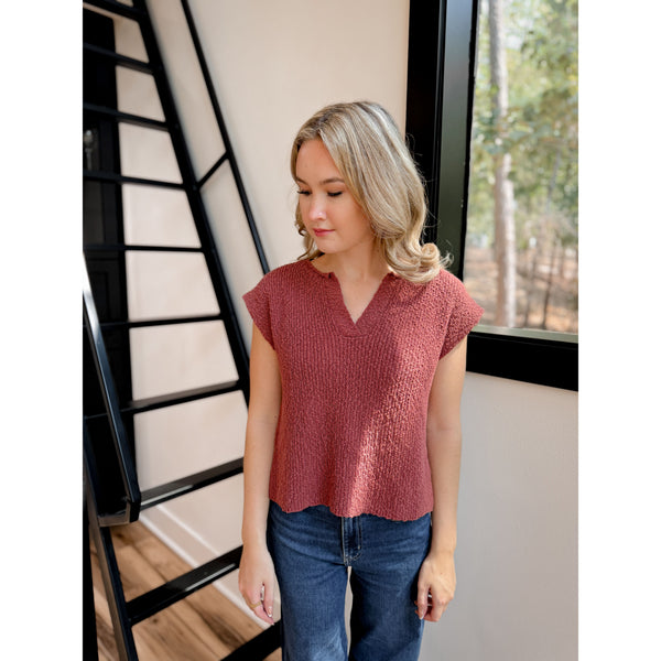 Alex Slub Knit Top | Marsala - Joanna A. Boutique