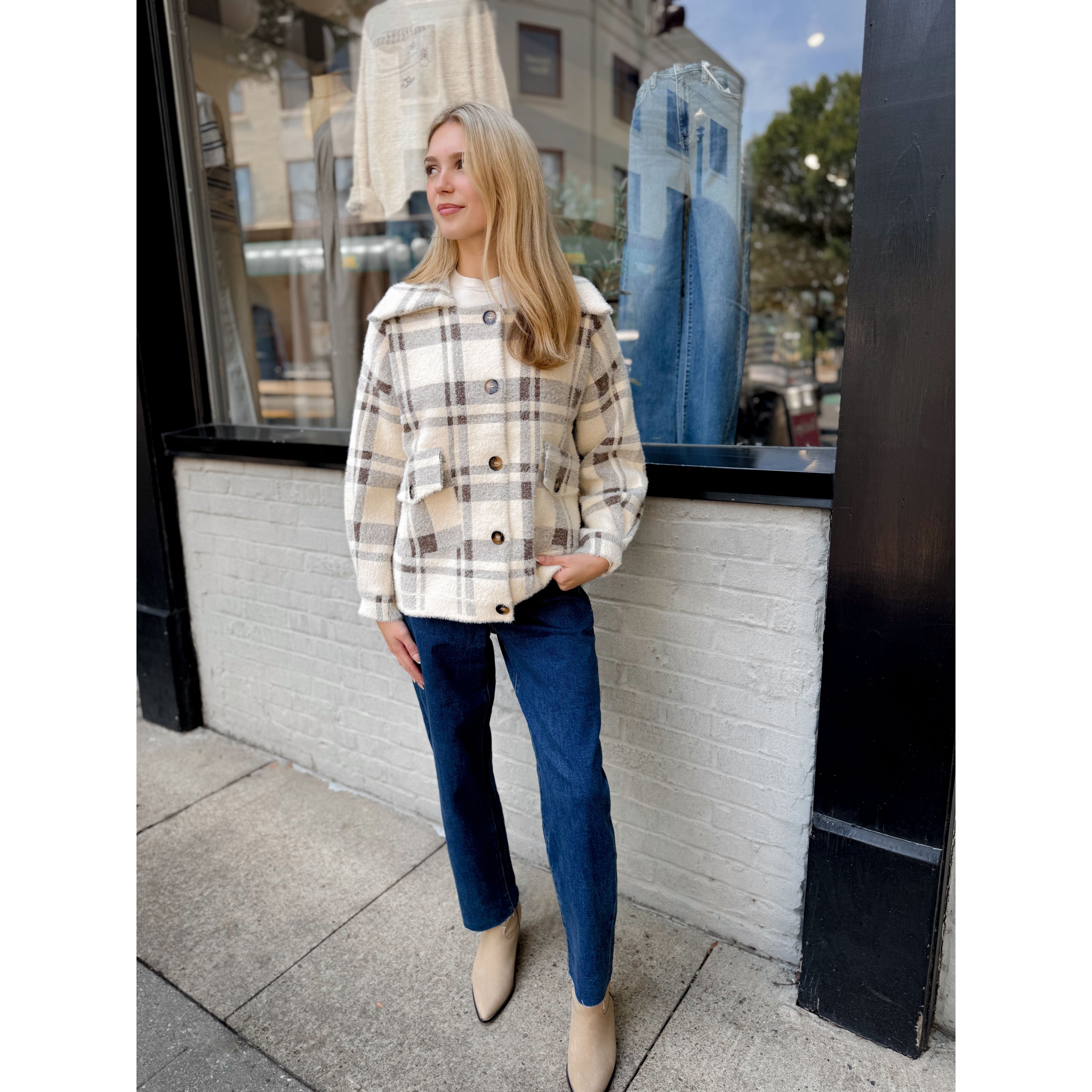 Lola Sweater Jacket | Cream Plaid - Joanna A. Boutique