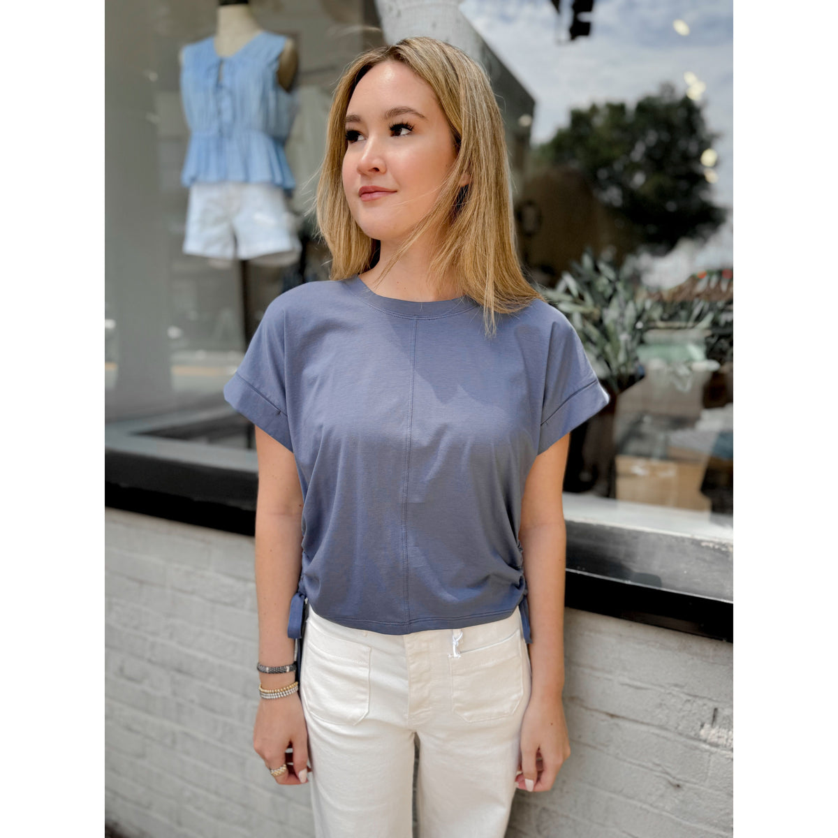 Gracie Ruched Tee | Blue - Joanna A. Boutique