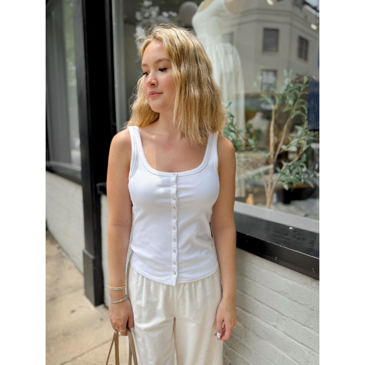 Niko Scallop Rib Tank | White - Joanna A. Boutique