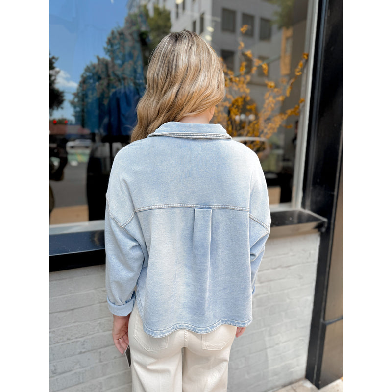 All Day Cropped Knit Denim Jacket