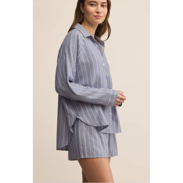 River Striped Button Up | Blue Velvet