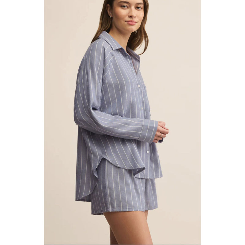 River Striped Button Up | Blue Velvet