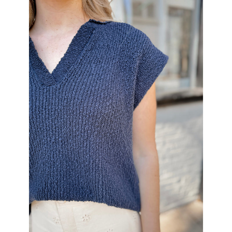 Alex Slub Knit Top | Navy