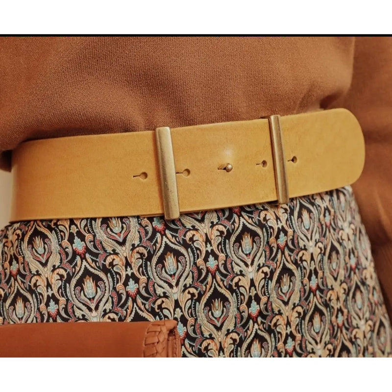Julia Gold Buckleless Leather Belt | Ochre Yellow - Joanna A. Boutique