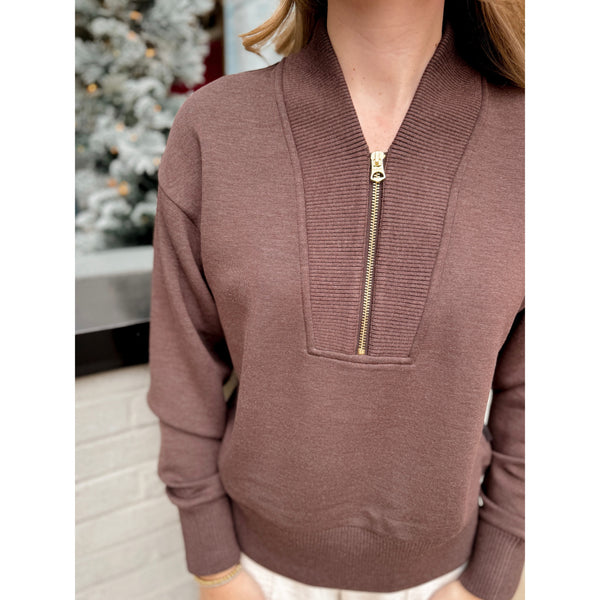 Sally Half Zip Sweat | Coffee Bean Marl