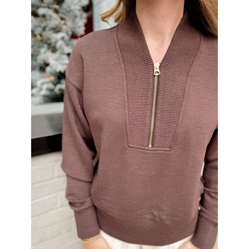 Sally Half Zip Sweat | Coffee Bean Marl