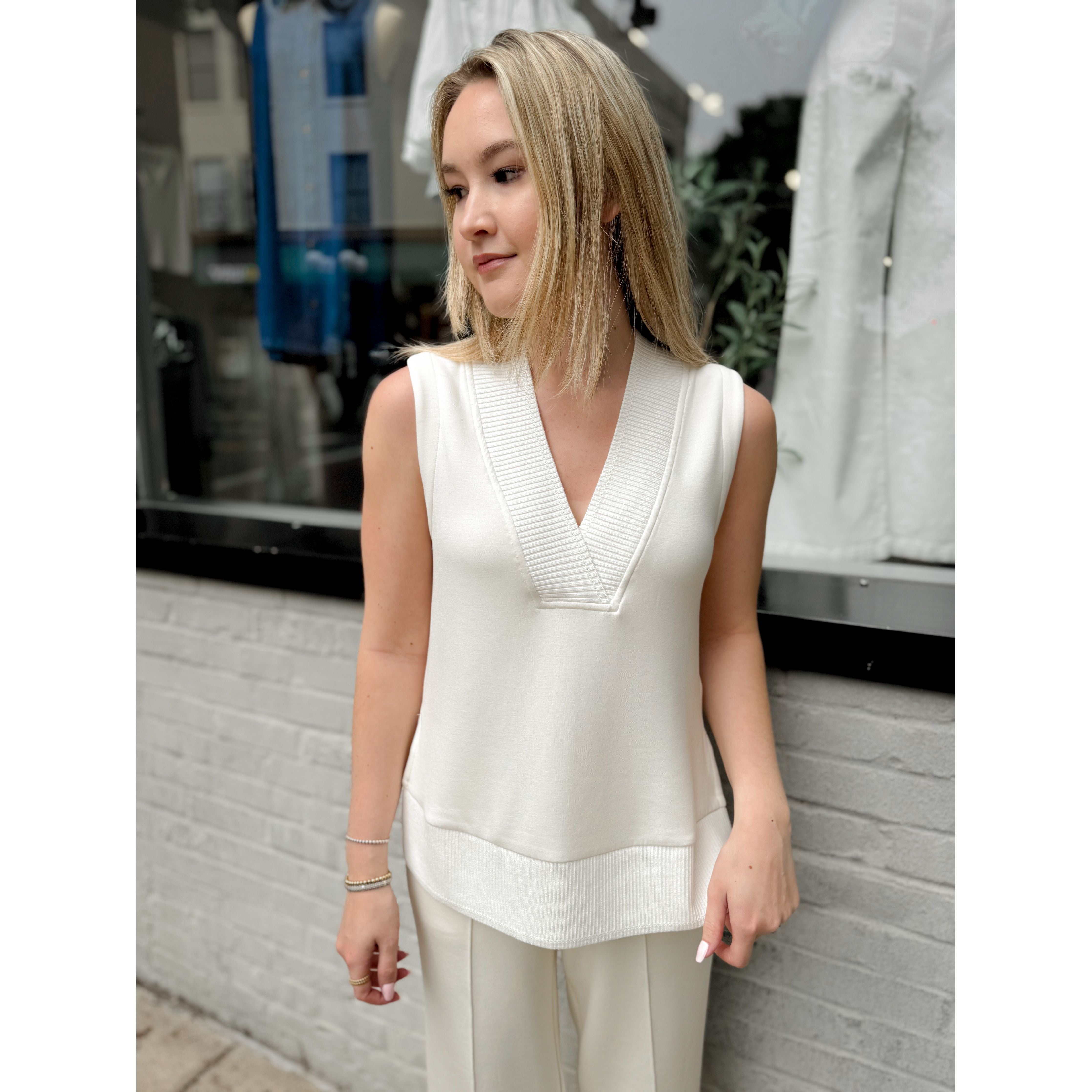Freida V-Neck Tank | Pristine - Joanna A. Boutique