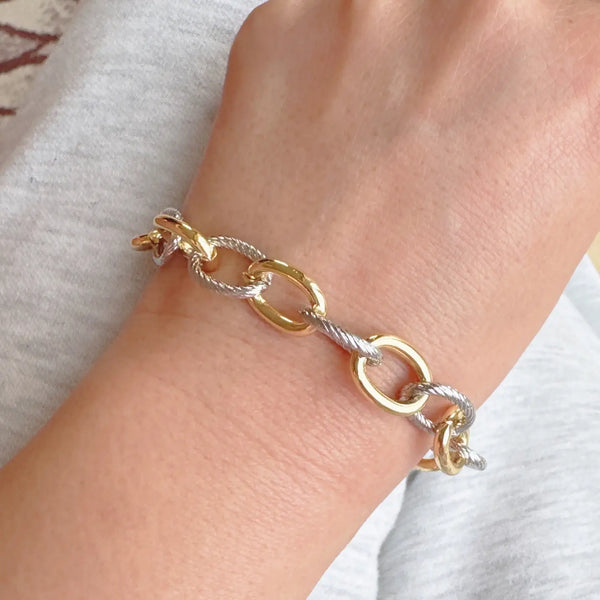 Cabled Two Tone Link Bracelet - Joanna A. Boutique