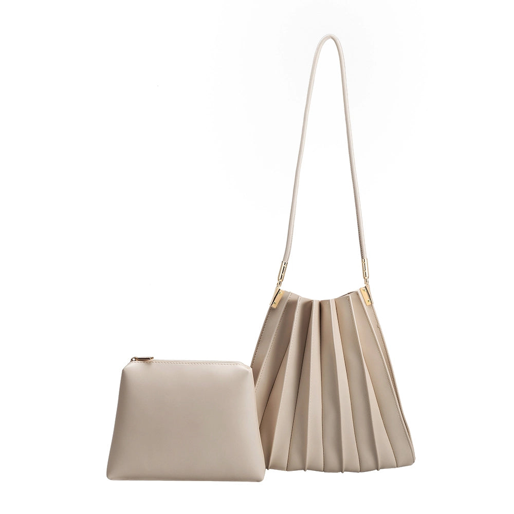Carrie Pleated Shoulder Bag | Bone - Joanna A. Boutique