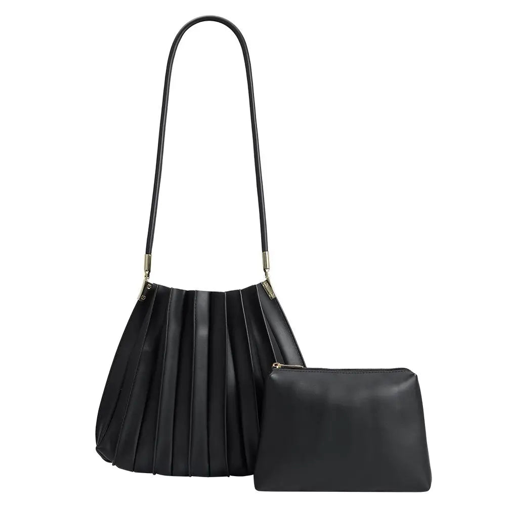 Carrie Pleated Shoulder Bag | Black - Joanna A. Boutique