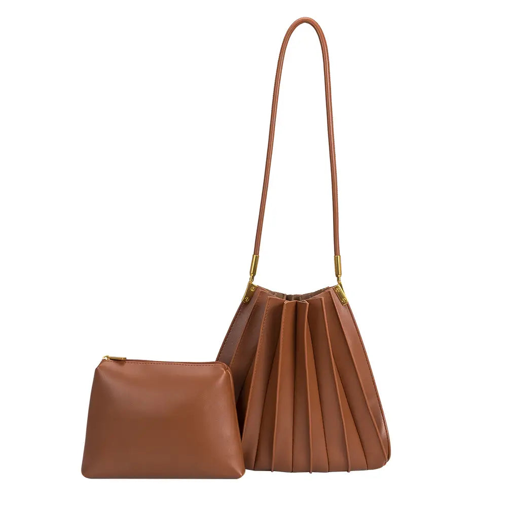 Carrie Pleated Shoulder Bag | Saddle - Joanna A. Boutique