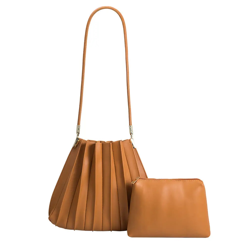 Carrie Pleated Shoulder Bag | Tan - Joanna A. Boutique