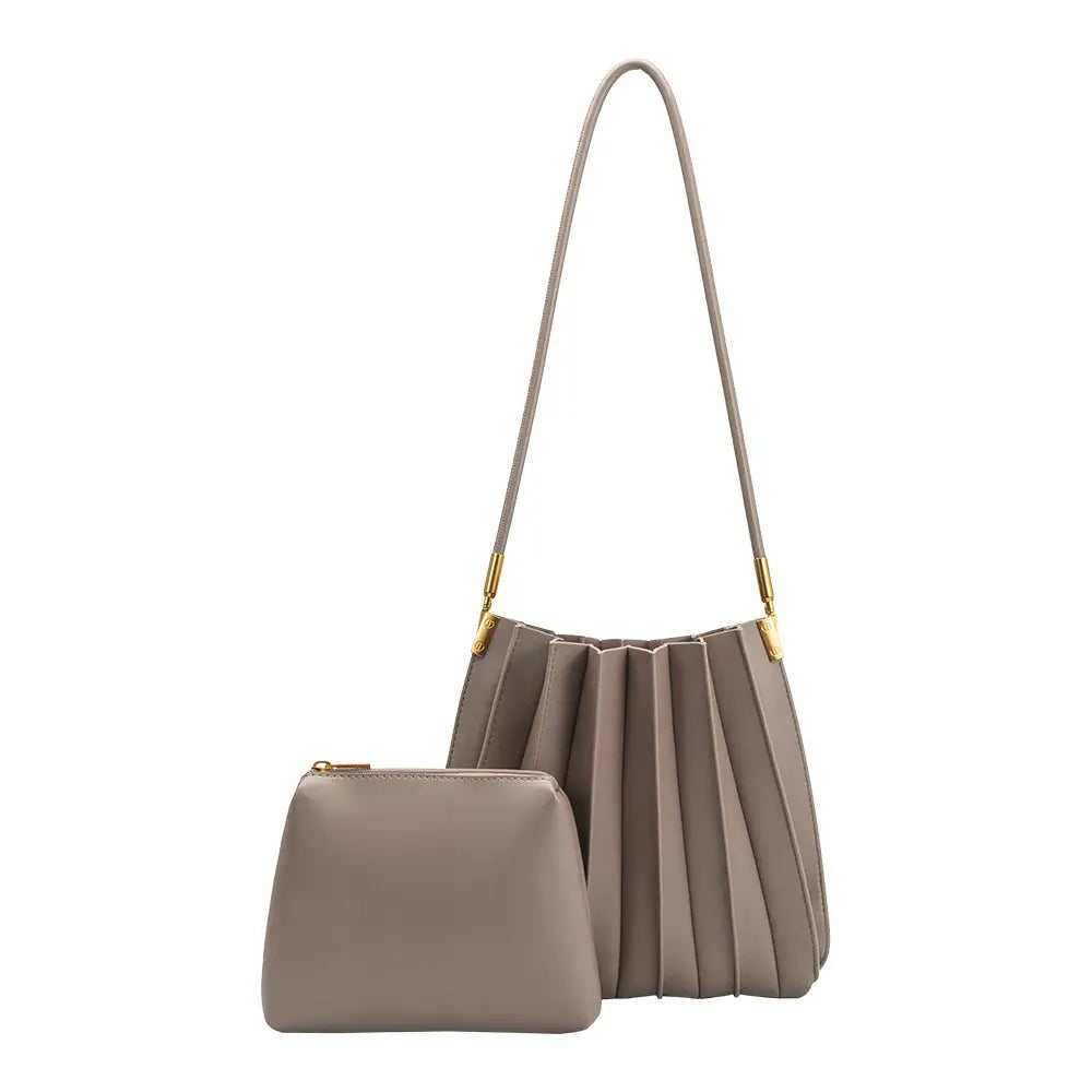 Carrie Pleated Shoulder Bag | Mushroom - Joanna A. Boutique