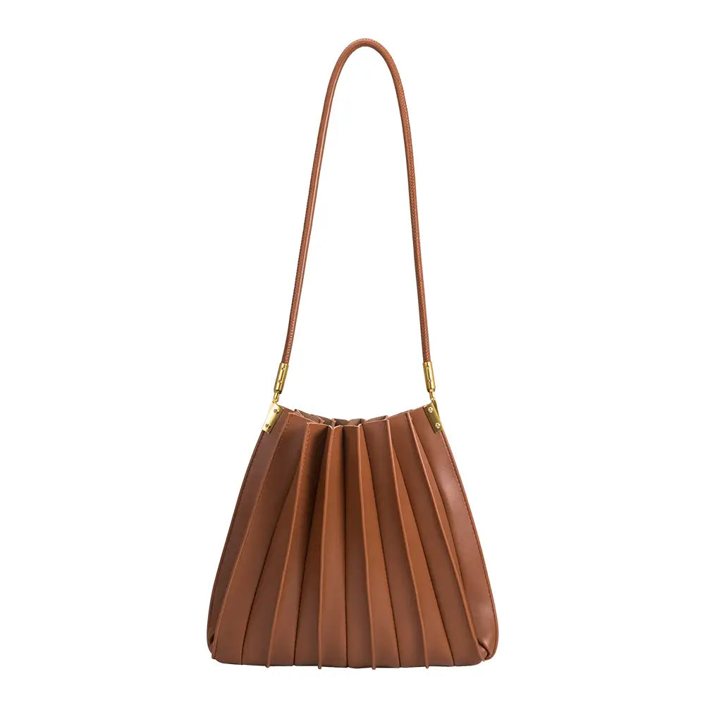 Carrie Pleated Shoulder Bag | Saddle - Joanna A. Boutique