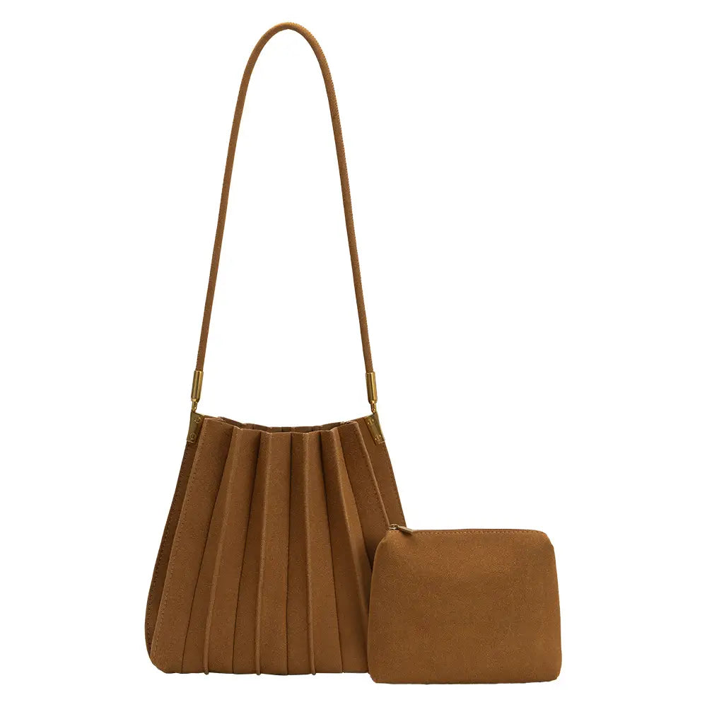 Carrie Suede Shoulder Bag | Camel - Joanna A. Boutique