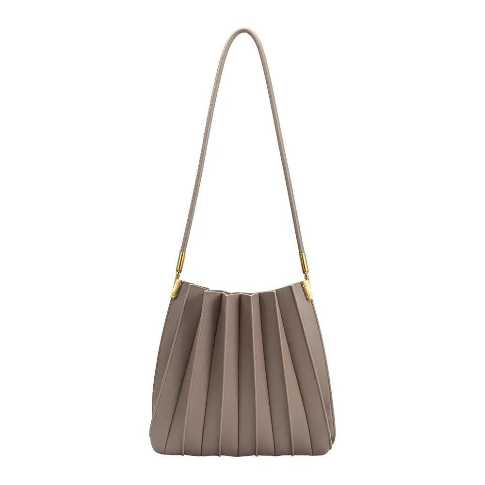 Carrie Pleated Shoulder Bag | Mushroom - Joanna A. Boutique