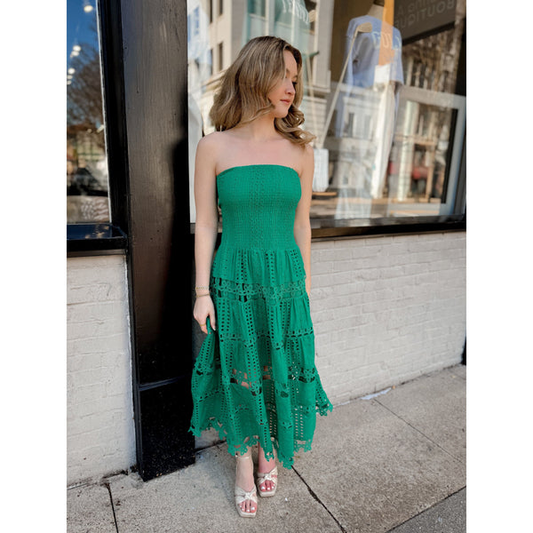 Mimi Eyelet Midi Dress | Green