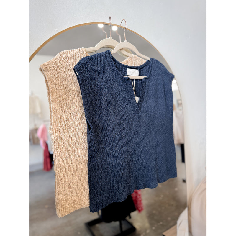 Alex Slub Knit Top | Navy