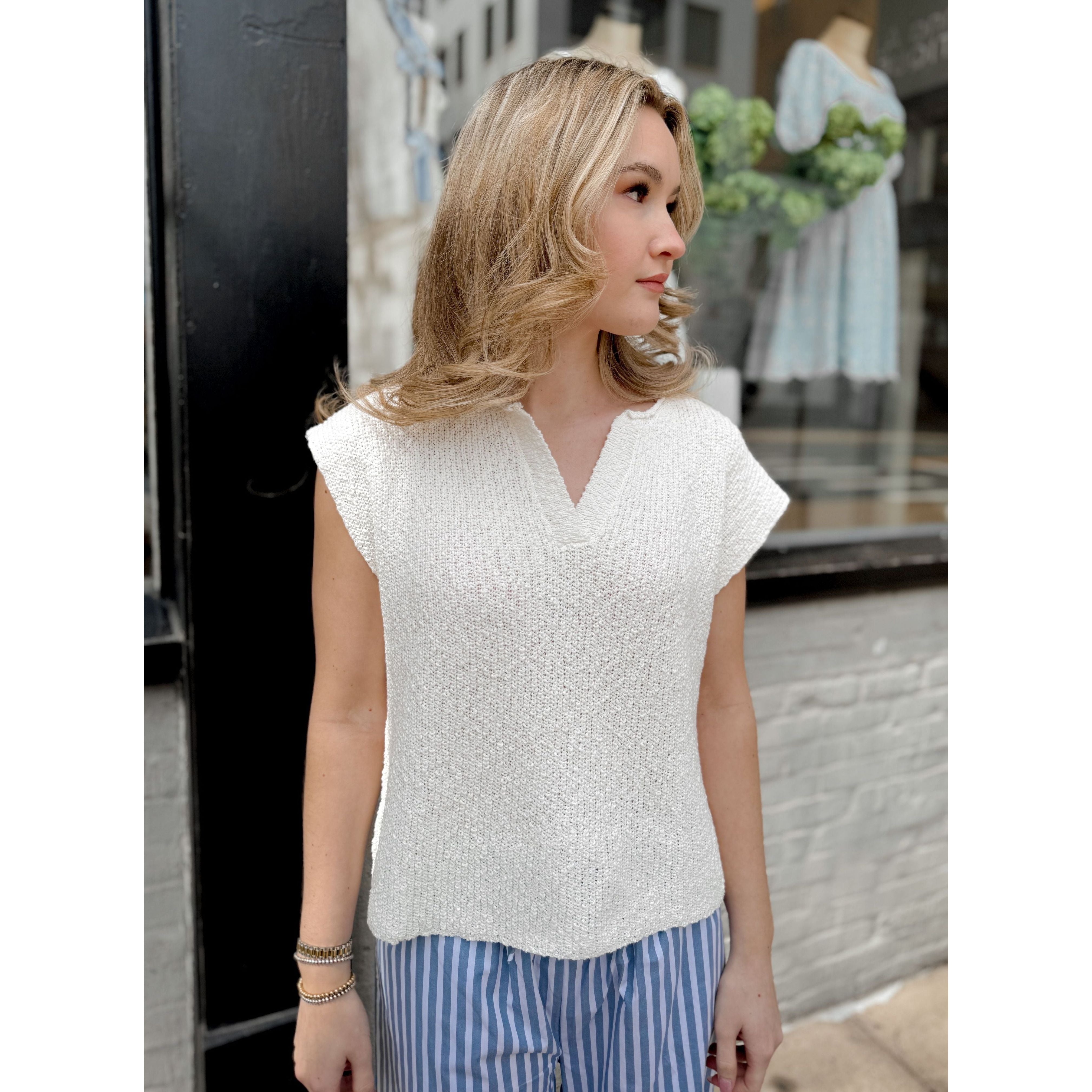 Alex Slub Knit Top | Off White - Joanna A. Boutique