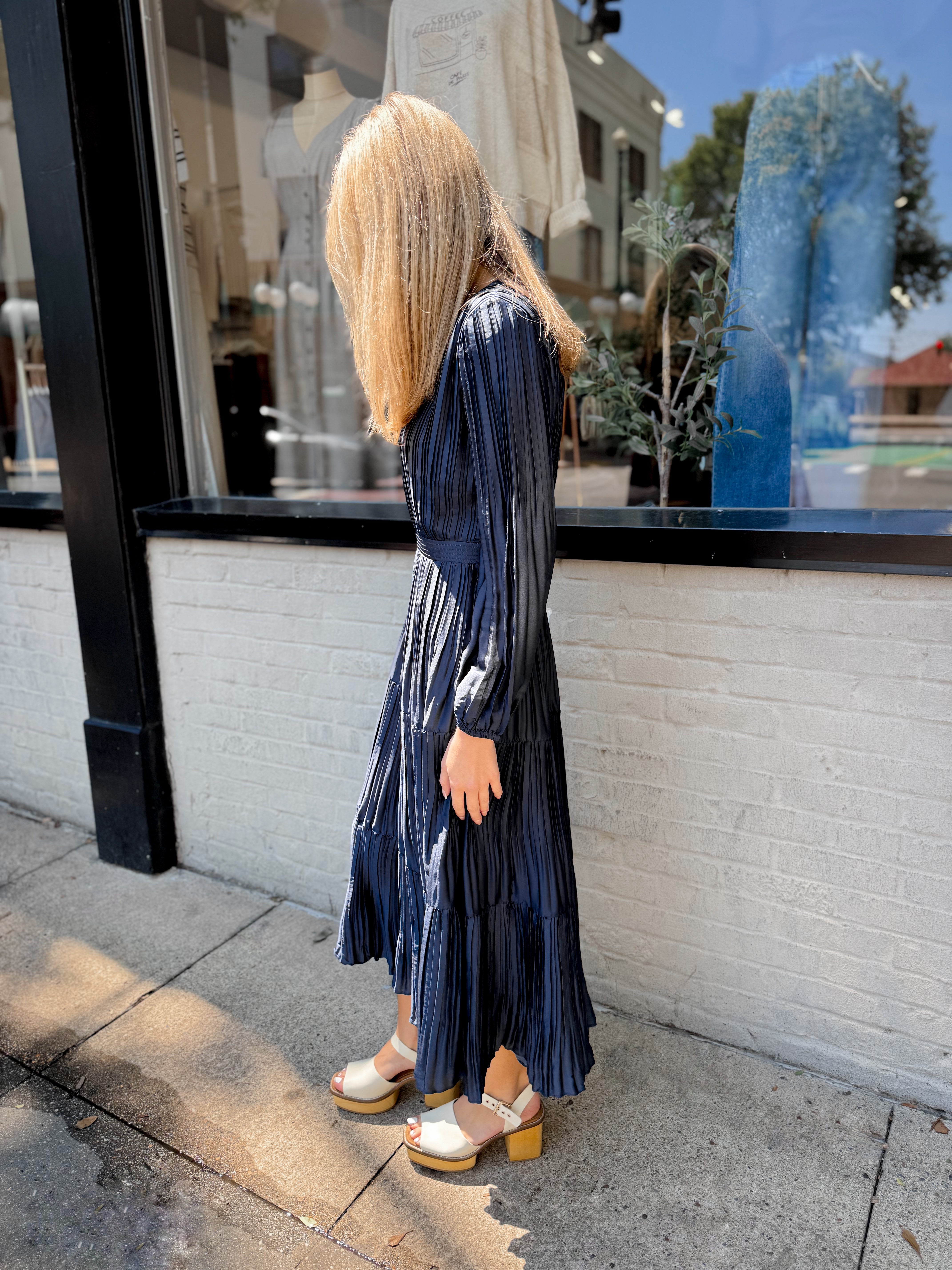 Faye Pleated Maxi Dress | Navy