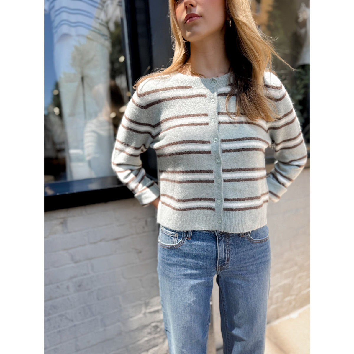 Medina Stripe Cardigan | Aqua Cloud - Joanna A. Boutique