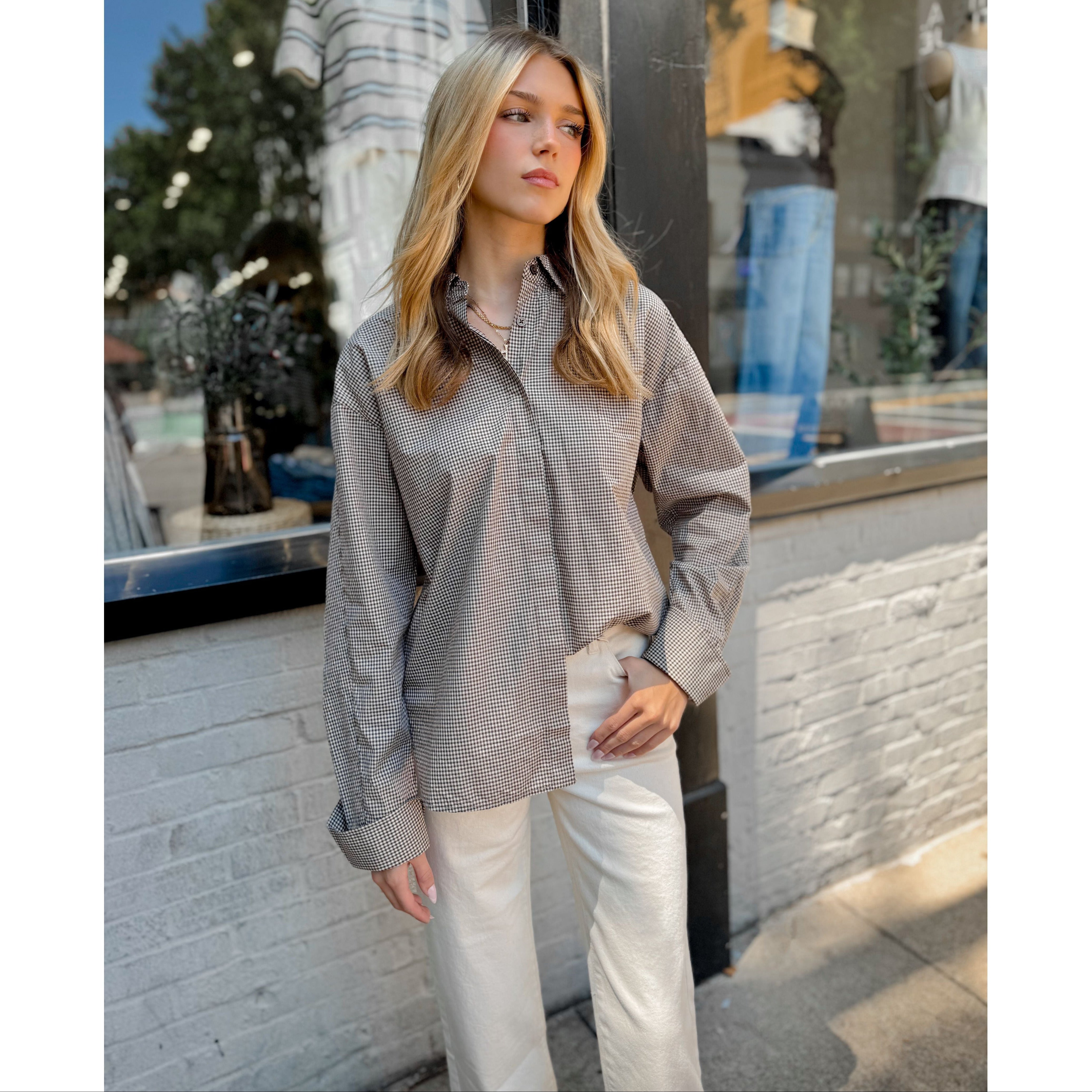 On Duty Gingham Button Up - Joanna A. Boutique
