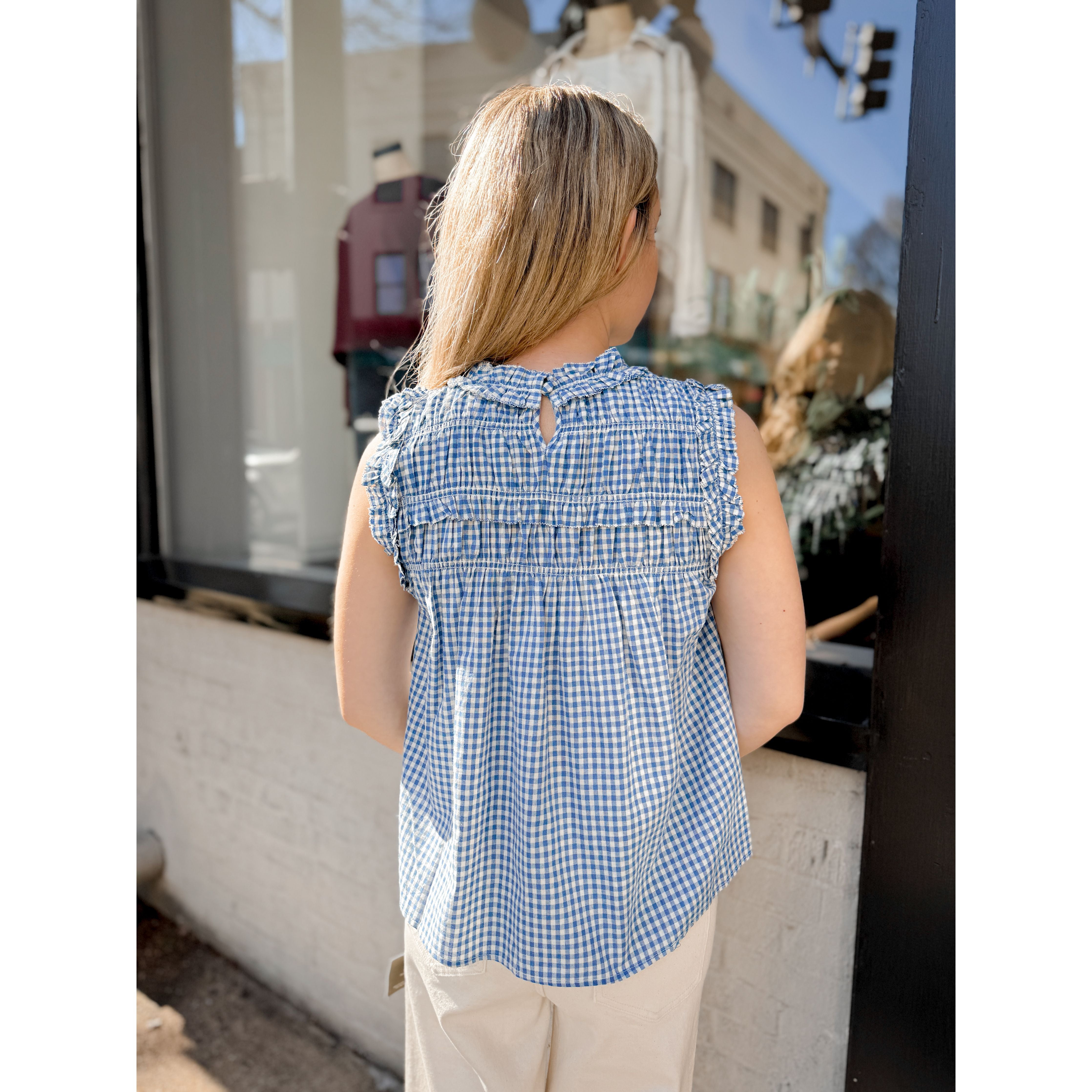 Lexie Gingham Top | Blue - Joanna A. Boutique