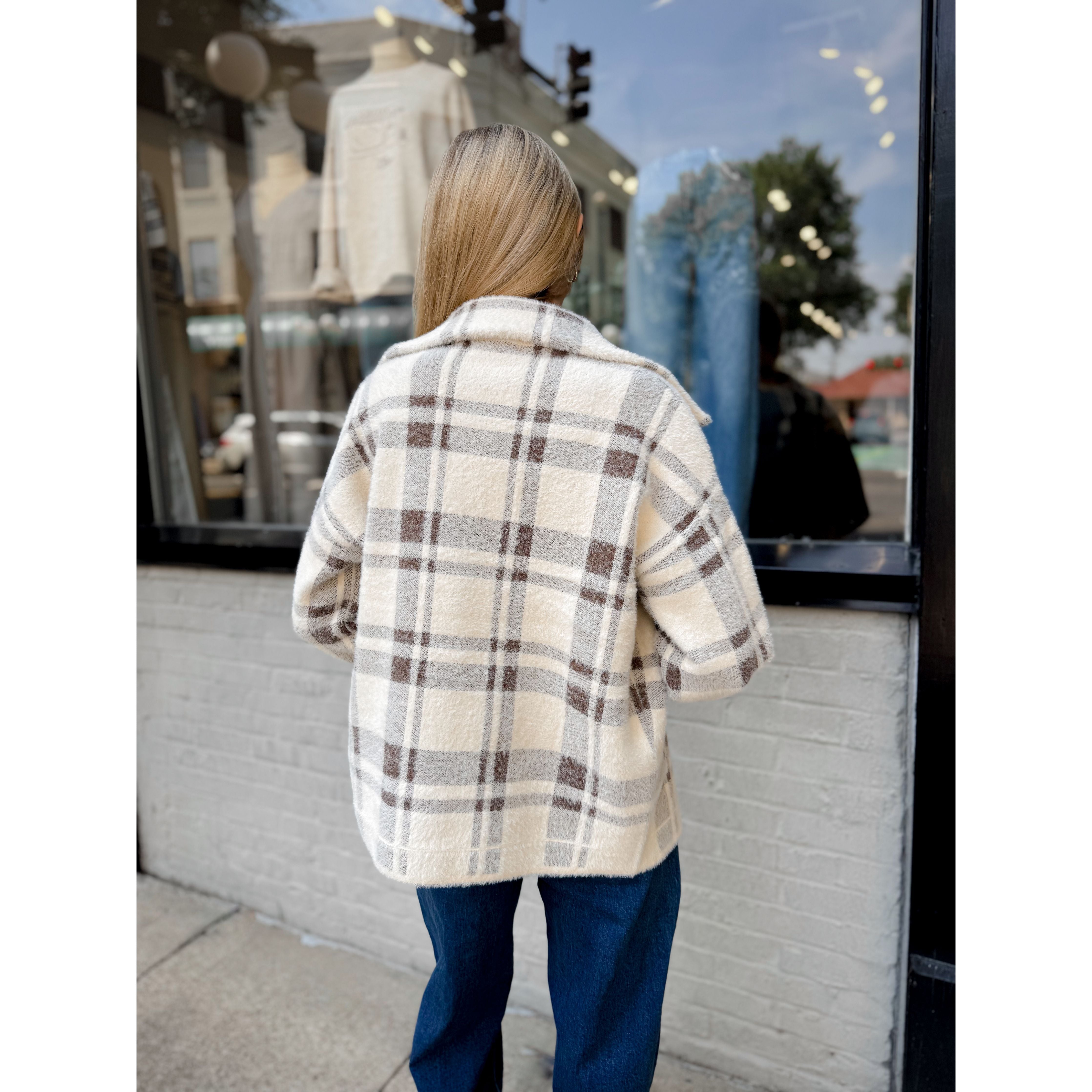 Lola Sweater Jacket | Cream Plaid - Joanna A. Boutique