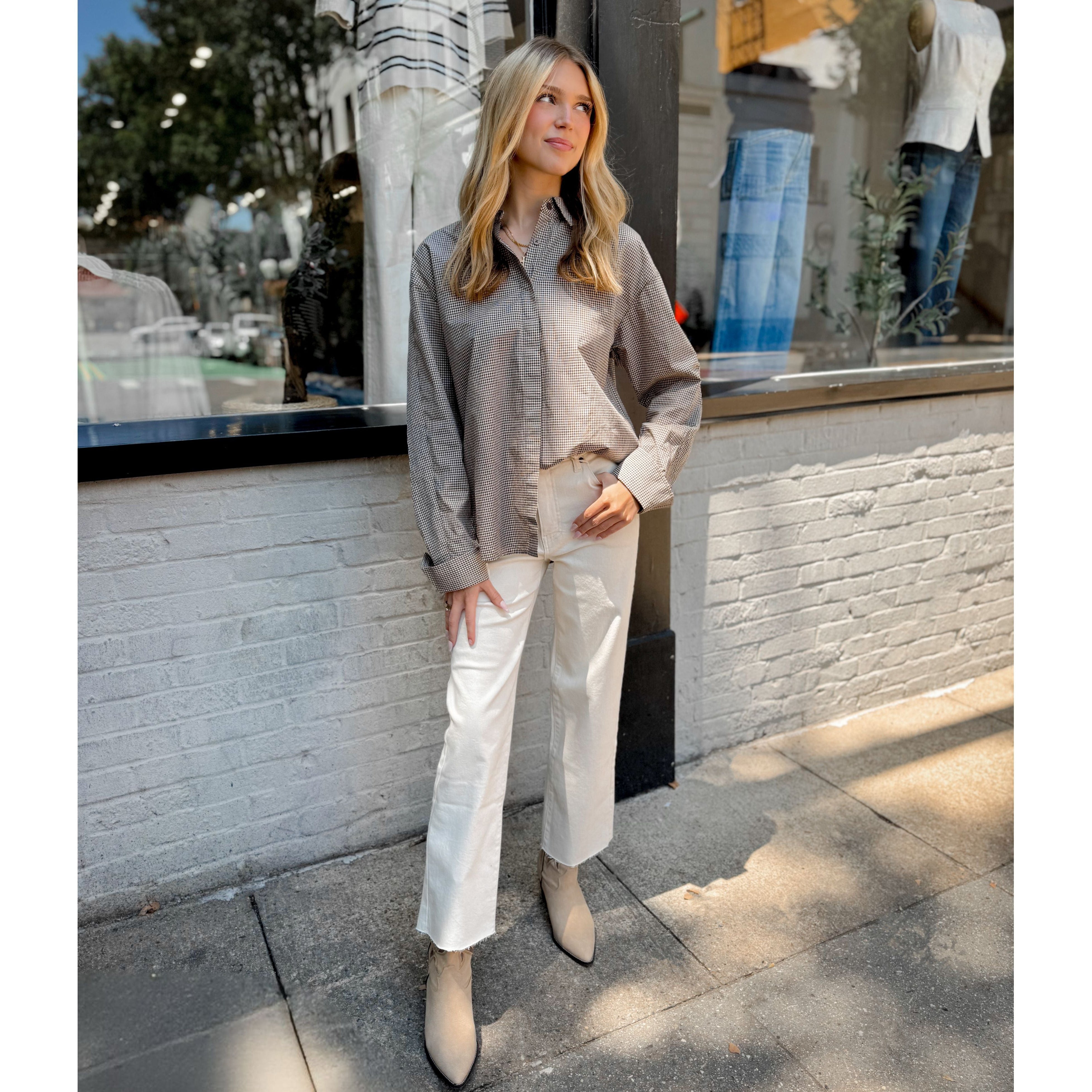 On Duty Gingham Button Up - Joanna A. Boutique