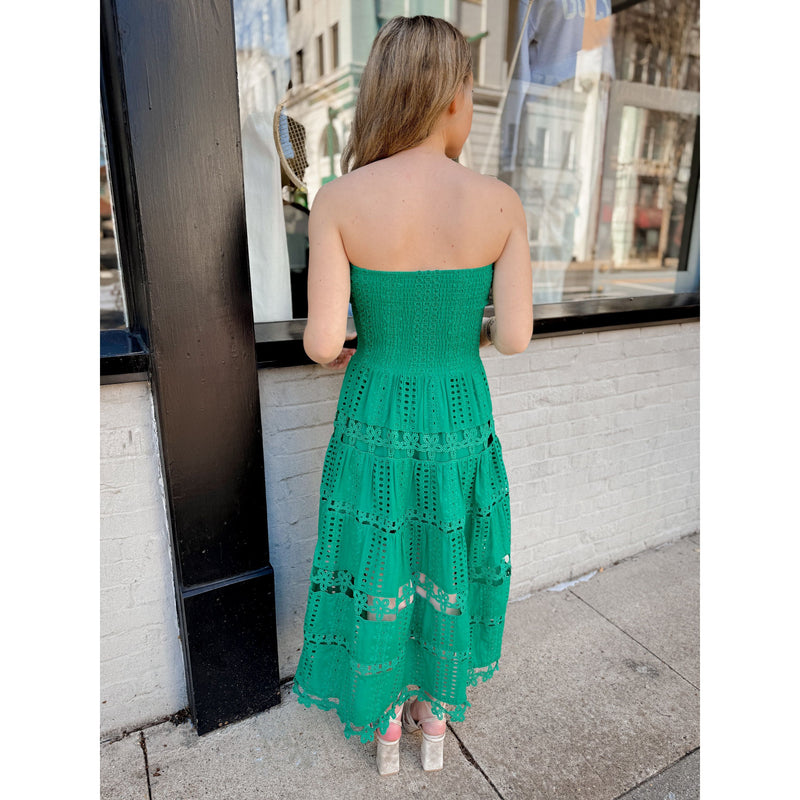 Mimi Eyelet Midi Dress | Green