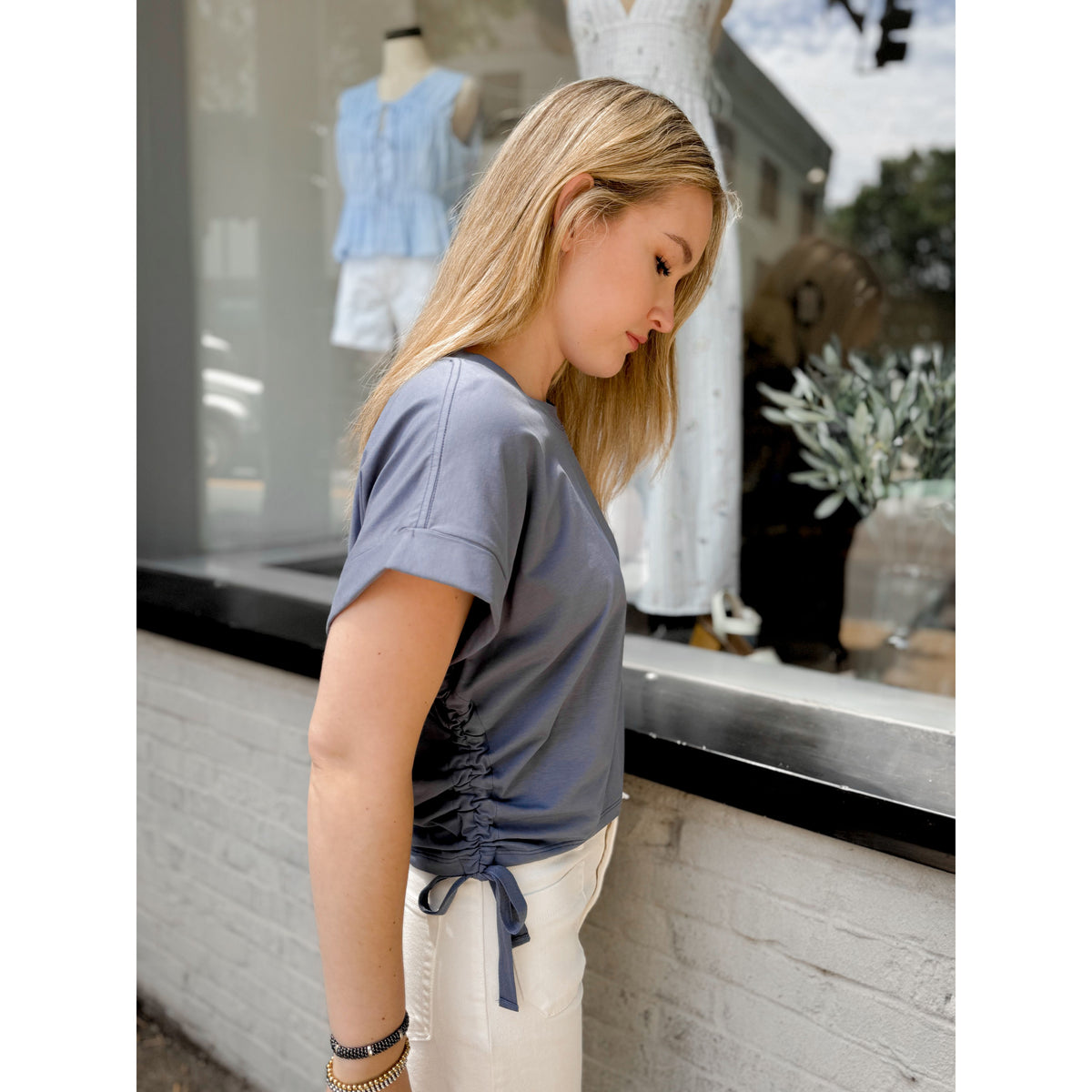 Gracie Ruched Tee | Blue - Joanna A. Boutique