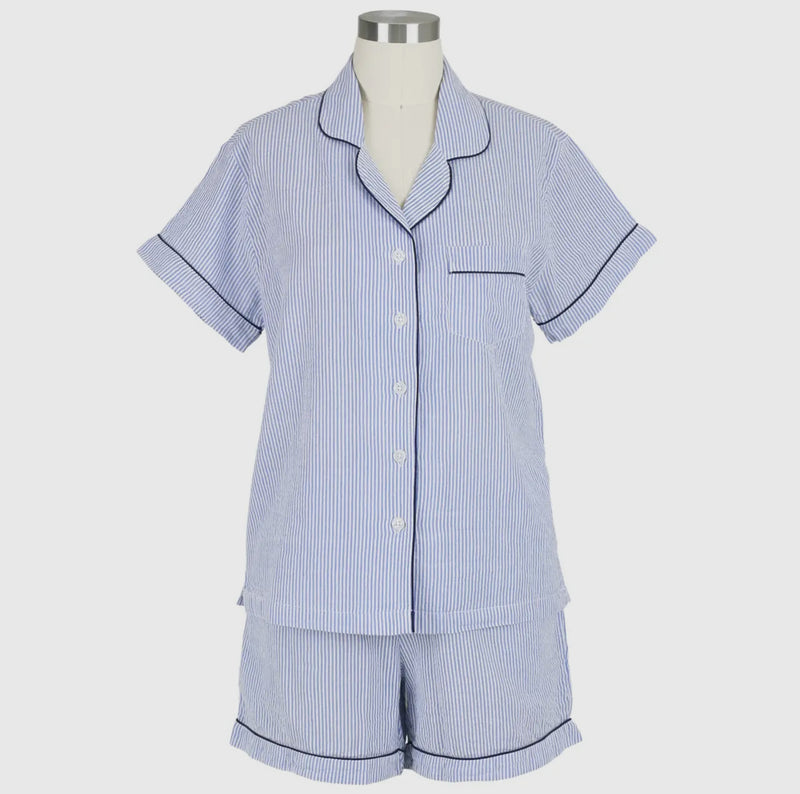Blue Skies Cotton Seersucker Pajama Set - Joanna A. Boutique