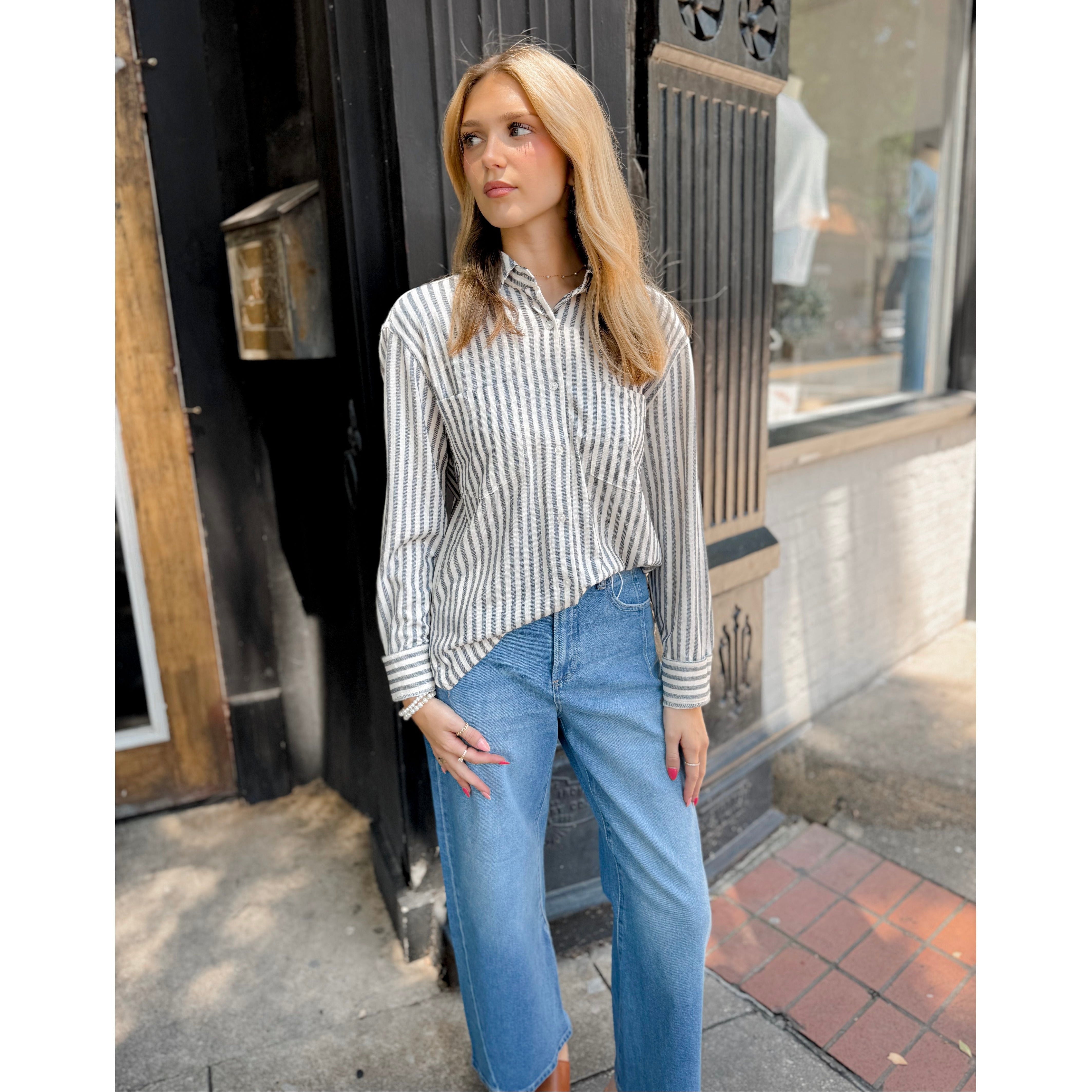 Reese Striped Button Up - Joanna A. Boutique