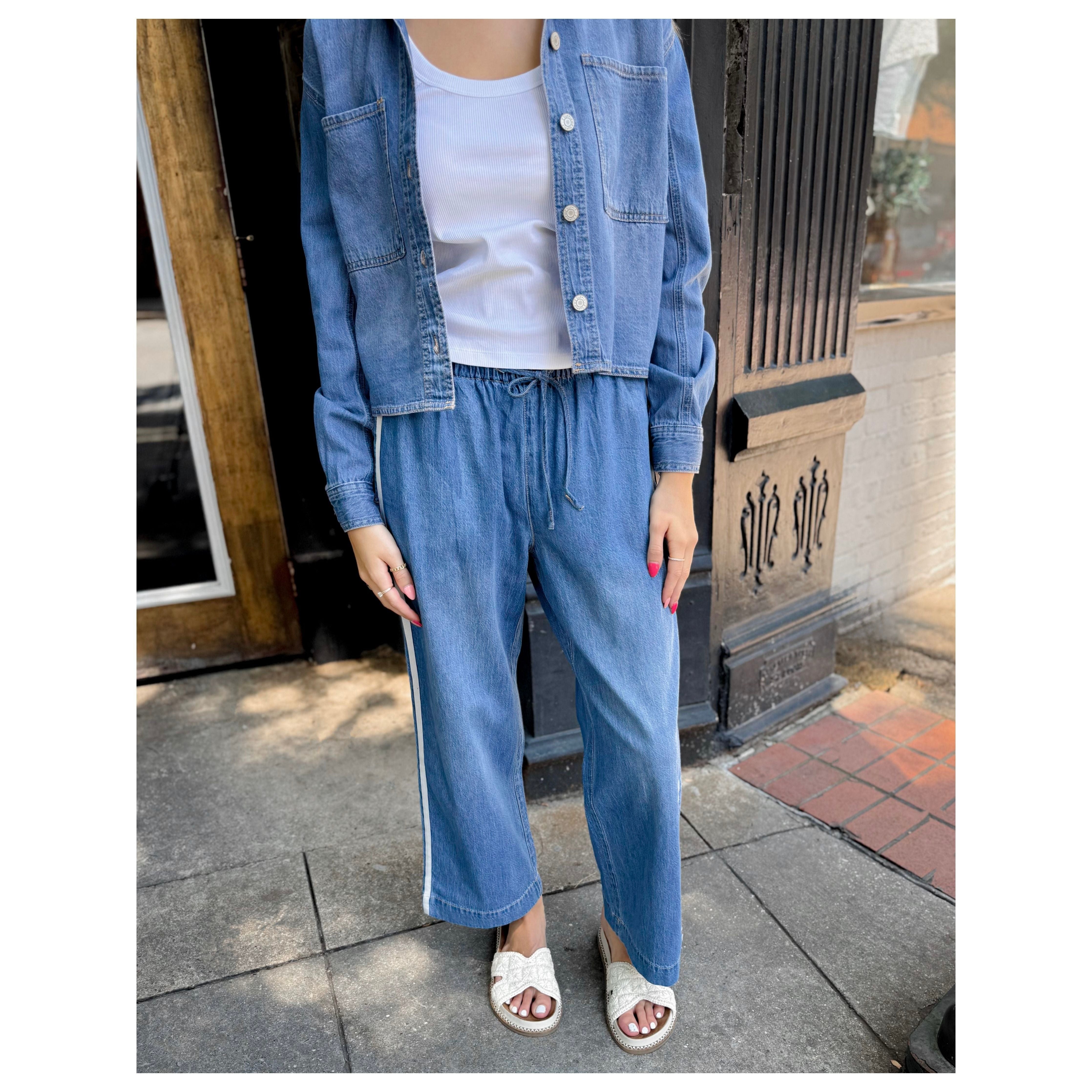 Sidelines Denim Track Pant - Joanna A. Boutique
