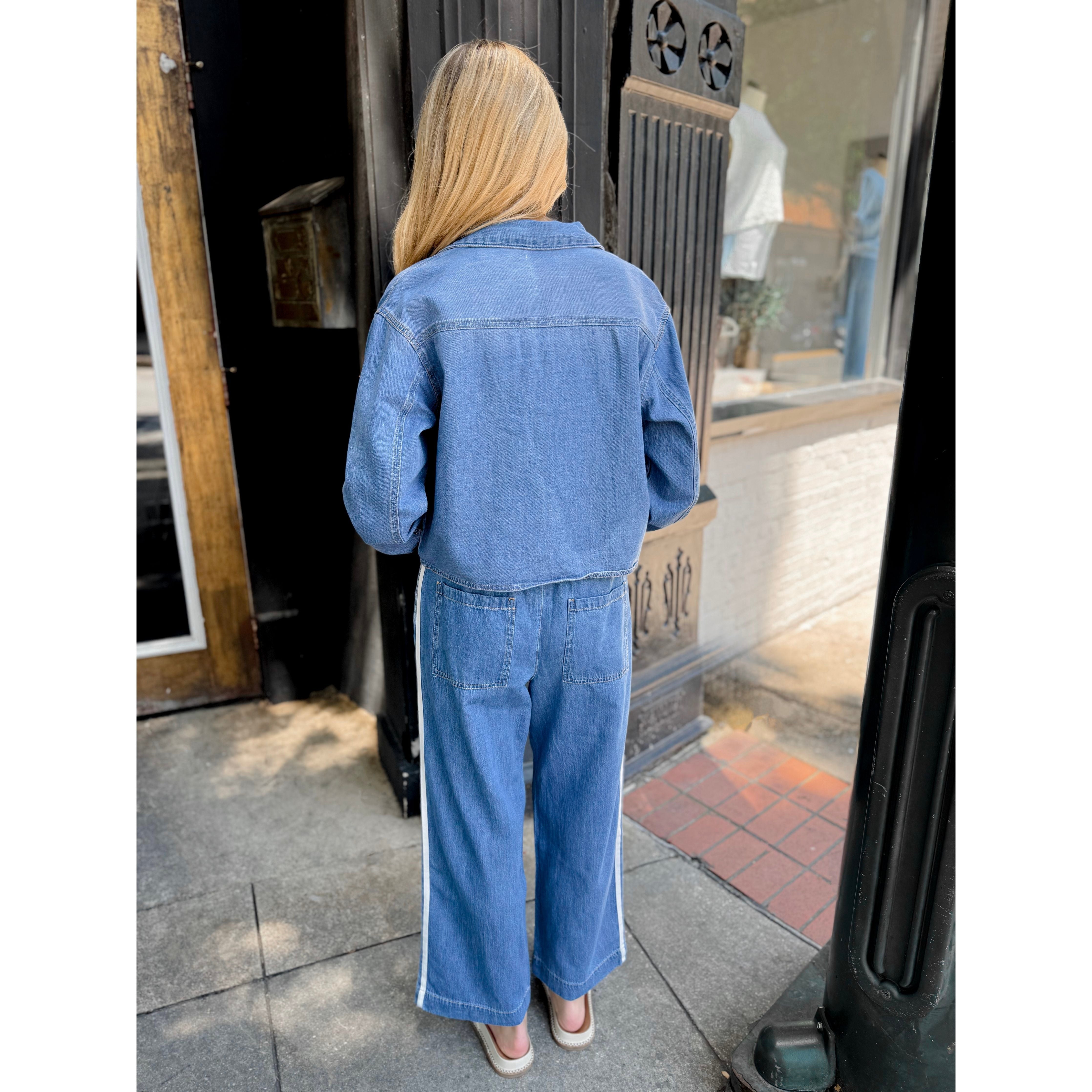 Sidelines Denim Track Pant - Joanna A. Boutique