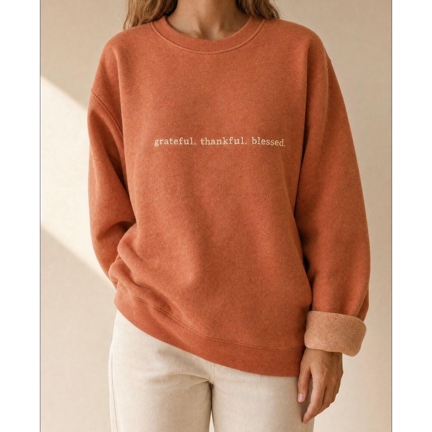 Grateful, Thankful, Blessed Embroidered Crewneck - Joanna A. Boutique